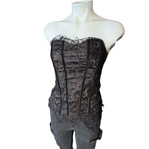 Cotton Express Black Lace Bustier Corset-Style Top